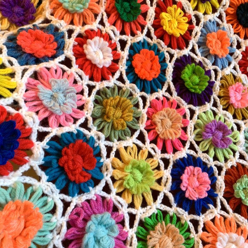 画像: Vintage colorful flower knit rug