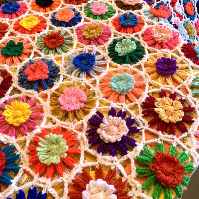 画像: Vintage colorful flower knit rug