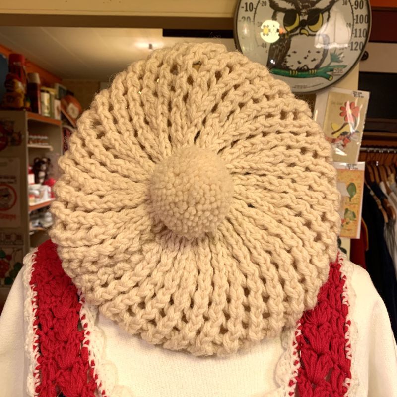 画像: Vintage Ivory knit ponpon beret