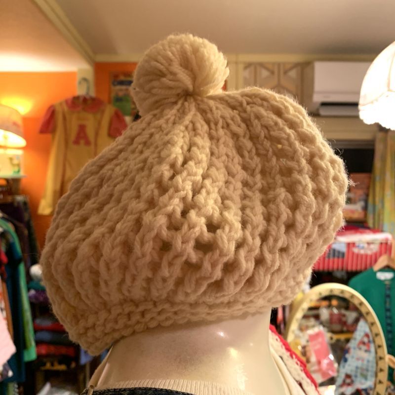 画像: Vintage Ivory knit ponpon beret