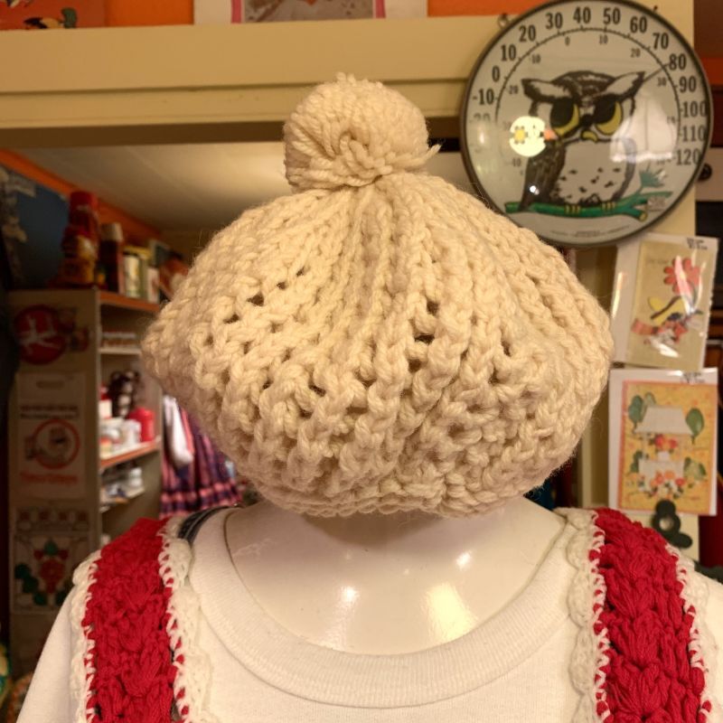 画像1: Vintage Ivory knit ponpon beret