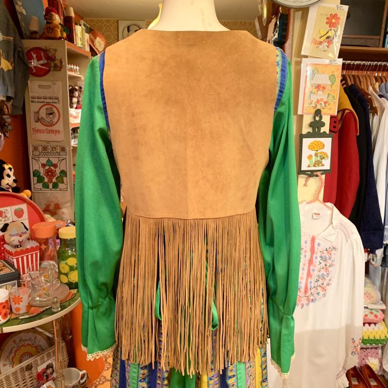 画像: Cutwork flower fringe suede vest