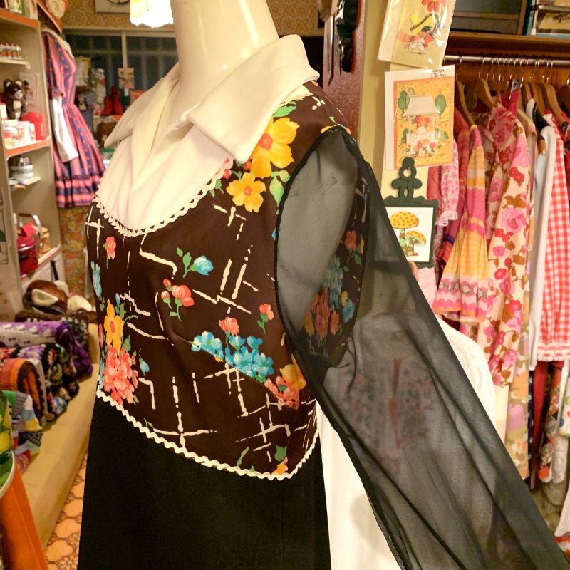 画像: 70'S see-through sleeves flower dress