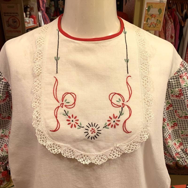 画像: Vintage flower embroidery puff sleeve top