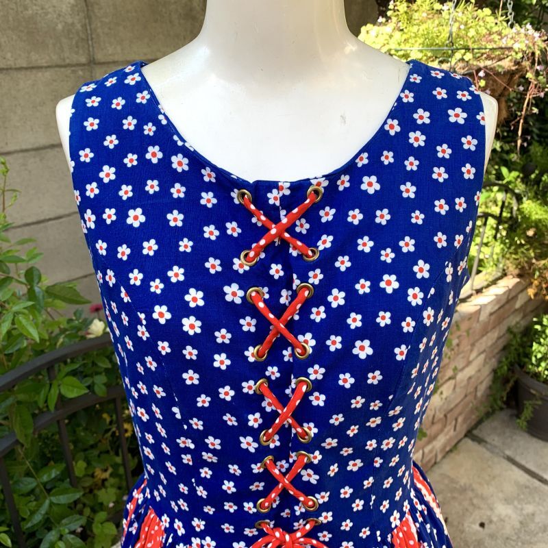 画像: 70'S Sears flower pattern laceup sleeveless dress