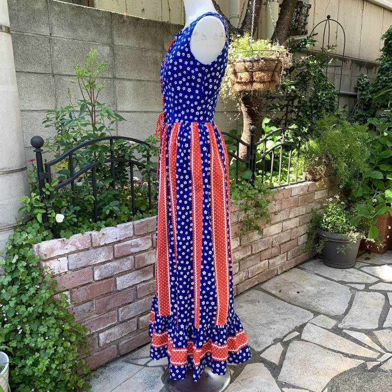 画像: 70'S Sears flower pattern laceup sleeveless dress