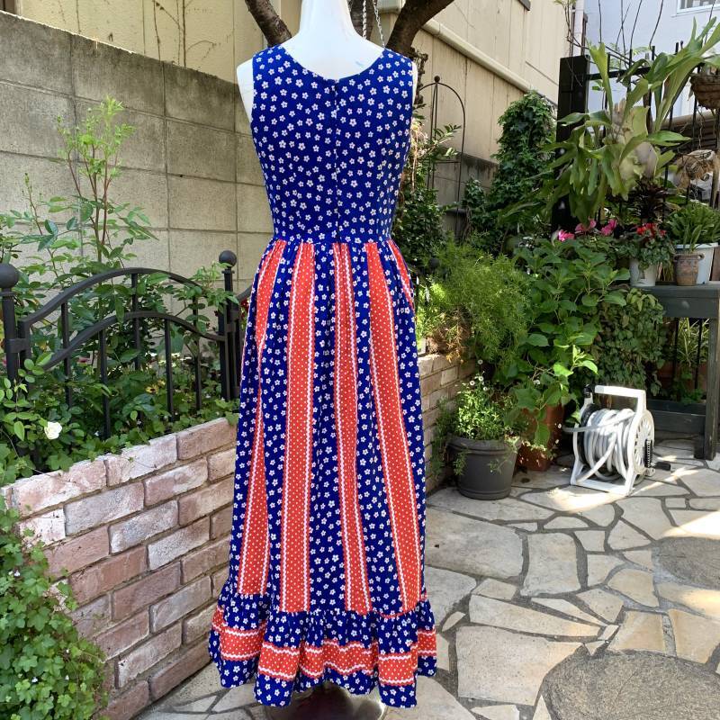 画像: 70'S Sears flower pattern laceup sleeveless dress