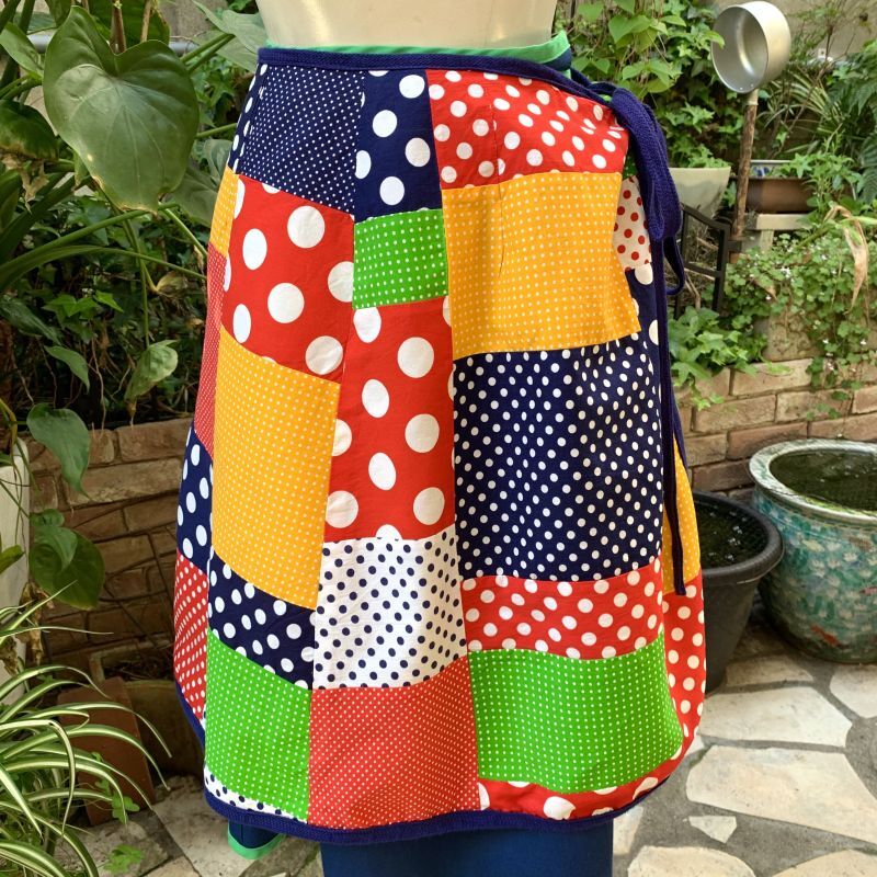 画像: 70'S Polka dots patchwork reversible apron skirt