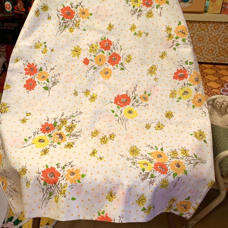 画像1: 70'S  OR/YE  Flower pattern pillow cover