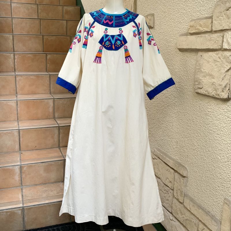 画像1: Vintage Mexican hand embroidery cotton dress