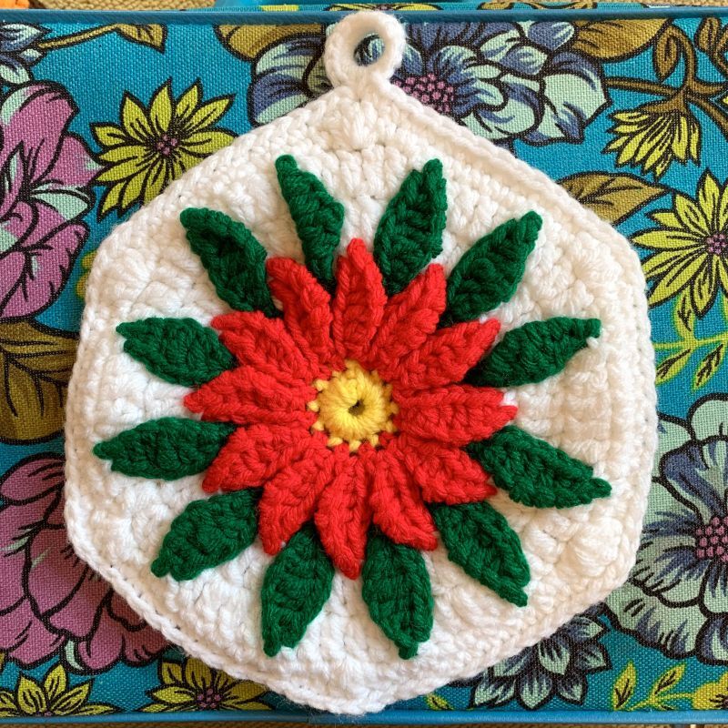 画像1: Vintage Flower knitting trivet
