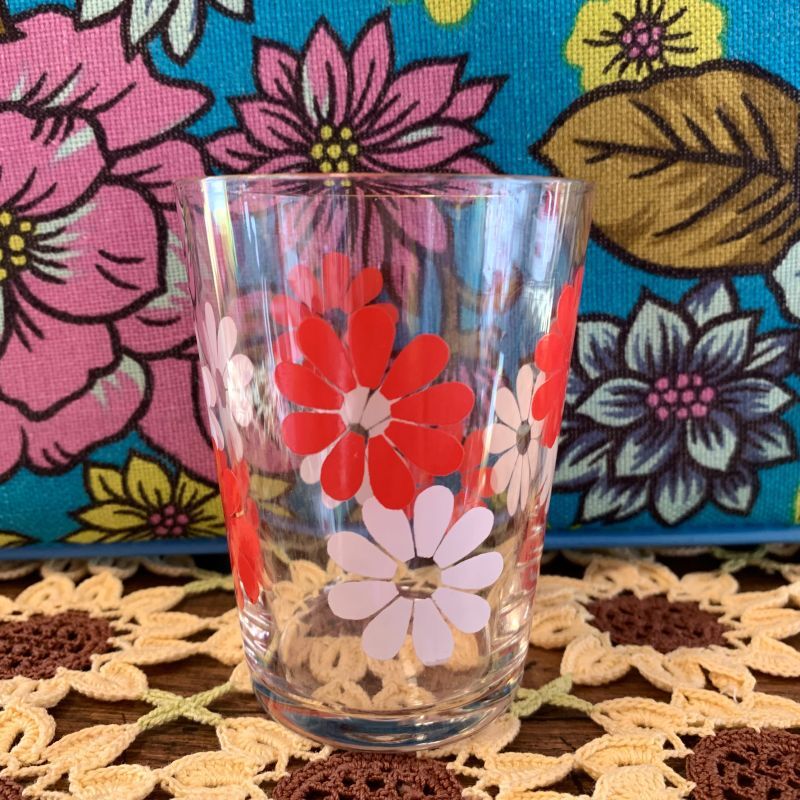 画像: Vintage WH/RD Flower glass