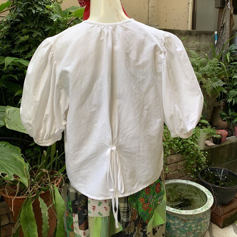 画像: Vintage white cotton balloon sleeve blouse