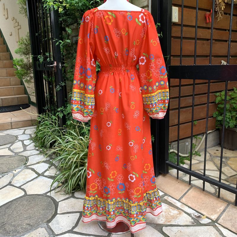 画像: Vintage flower pattern balloon sleeve long dress