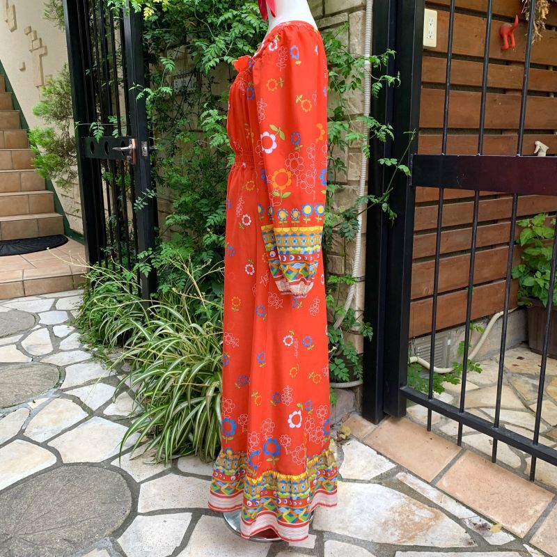 画像: Vintage flower pattern balloon sleeve long dress