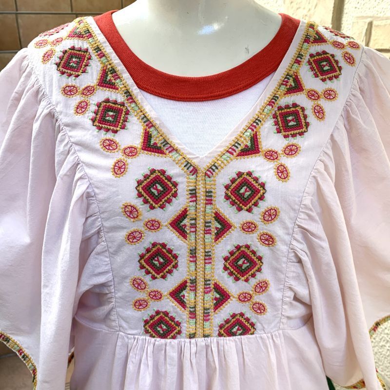 画像: Vintage butterfly sleeve embroidery tunic dress