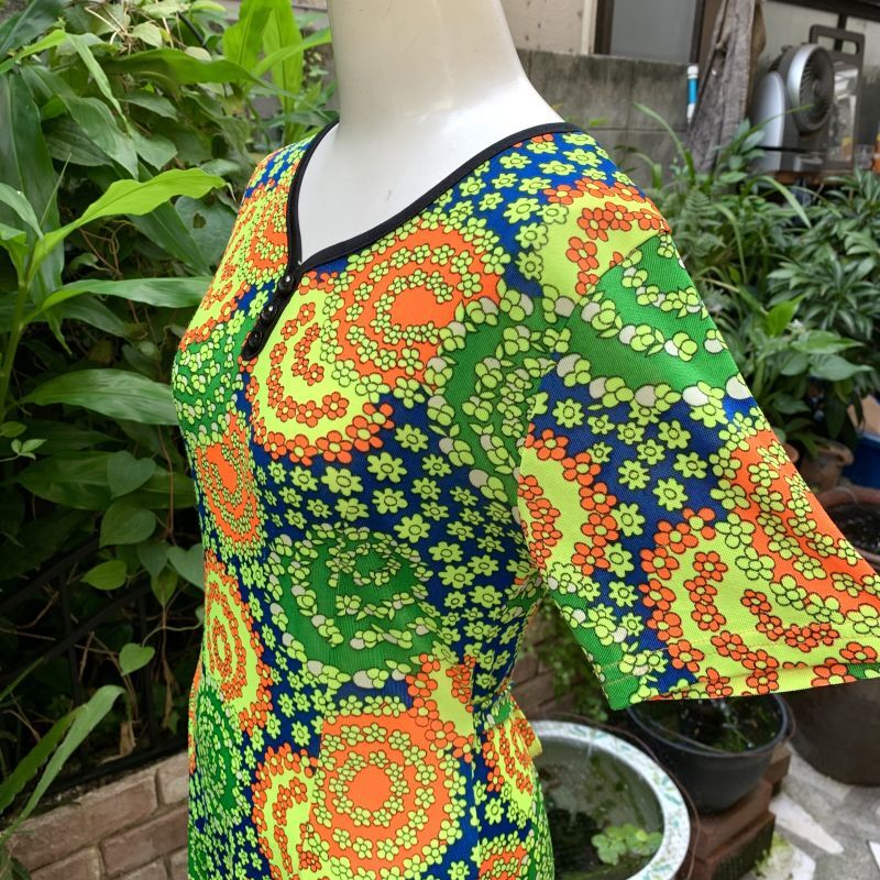 画像2: 70'S Vintage popflower pattern dress