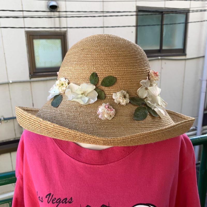 画像: Vintage flower decoration straw hat