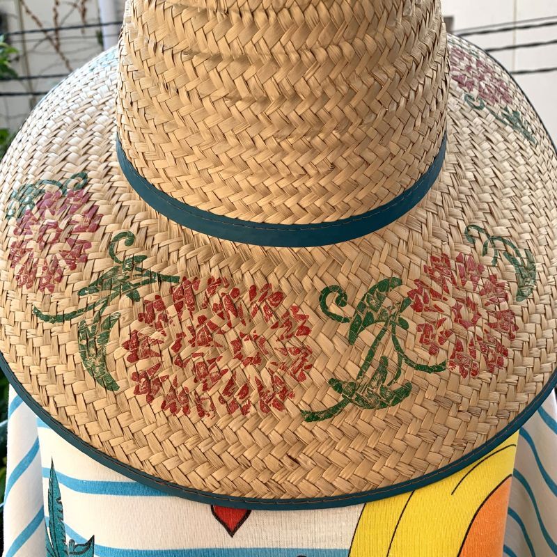 画像: Vintage Guatemala flower printed wide brim straw hat