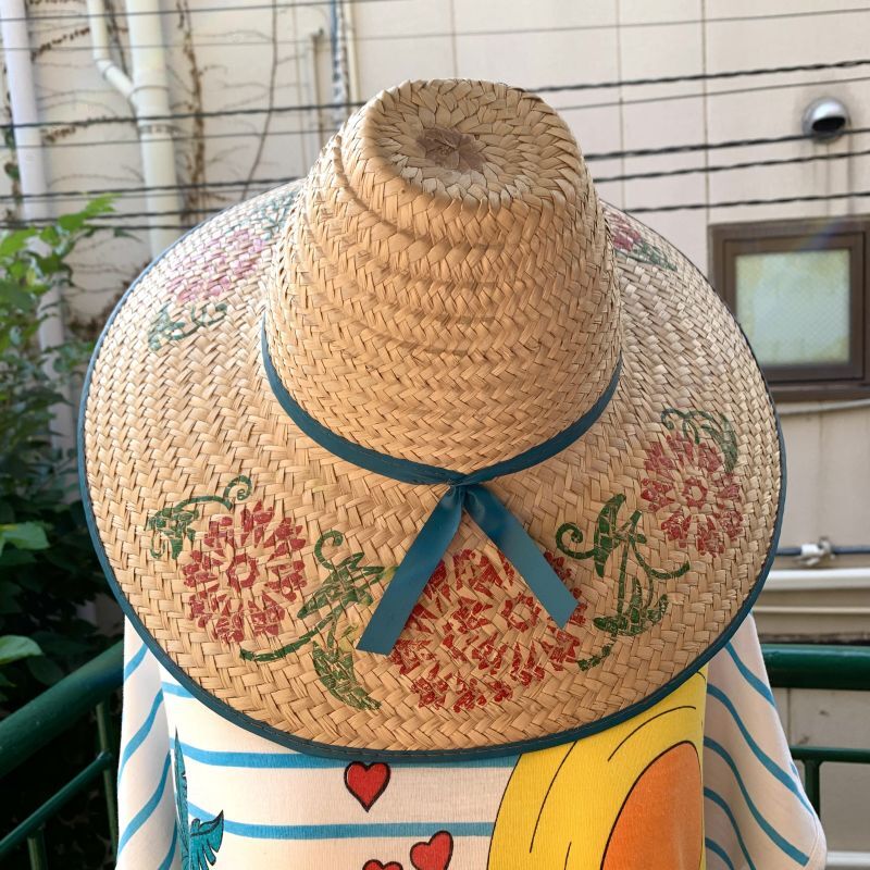 画像: Vintage Guatemala flower printed wide brim straw hat