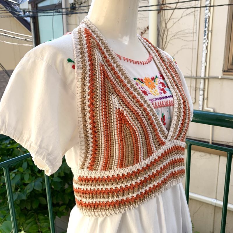 画像: Vintage OR/BG crochet  halter neck top