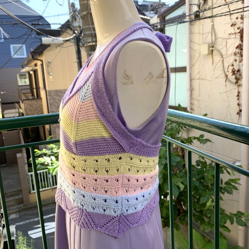 画像: Vintage pastel color crochet halter neck top