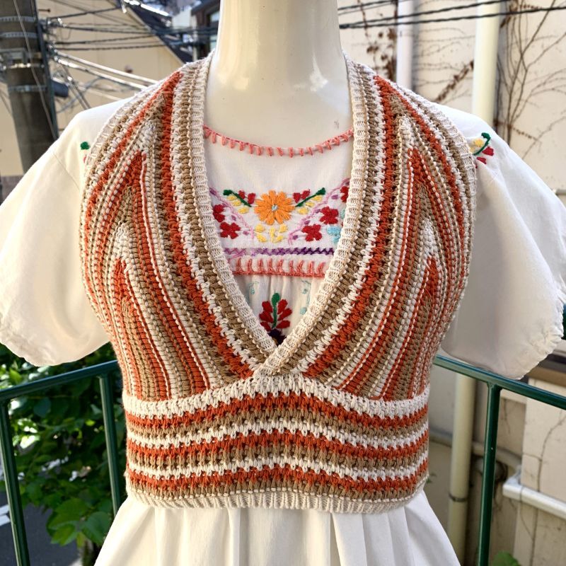 画像: Vintage OR/BG crochet  halter neck top