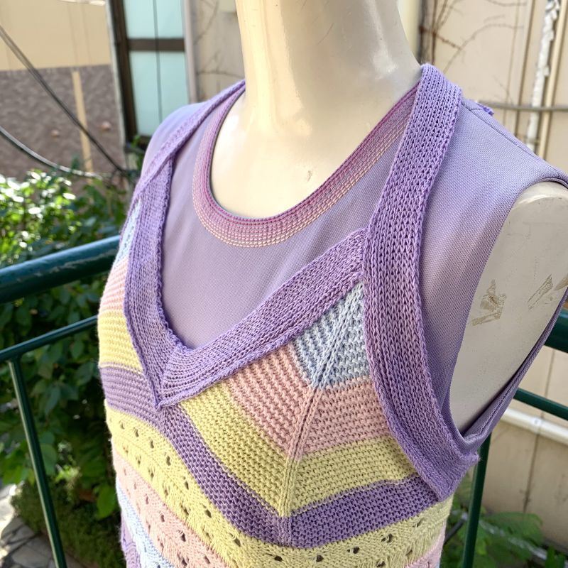 画像: Vintage pastel color crochet halter neck top