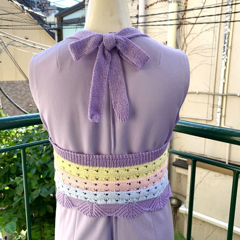 画像: Vintage pastel color crochet halter neck top