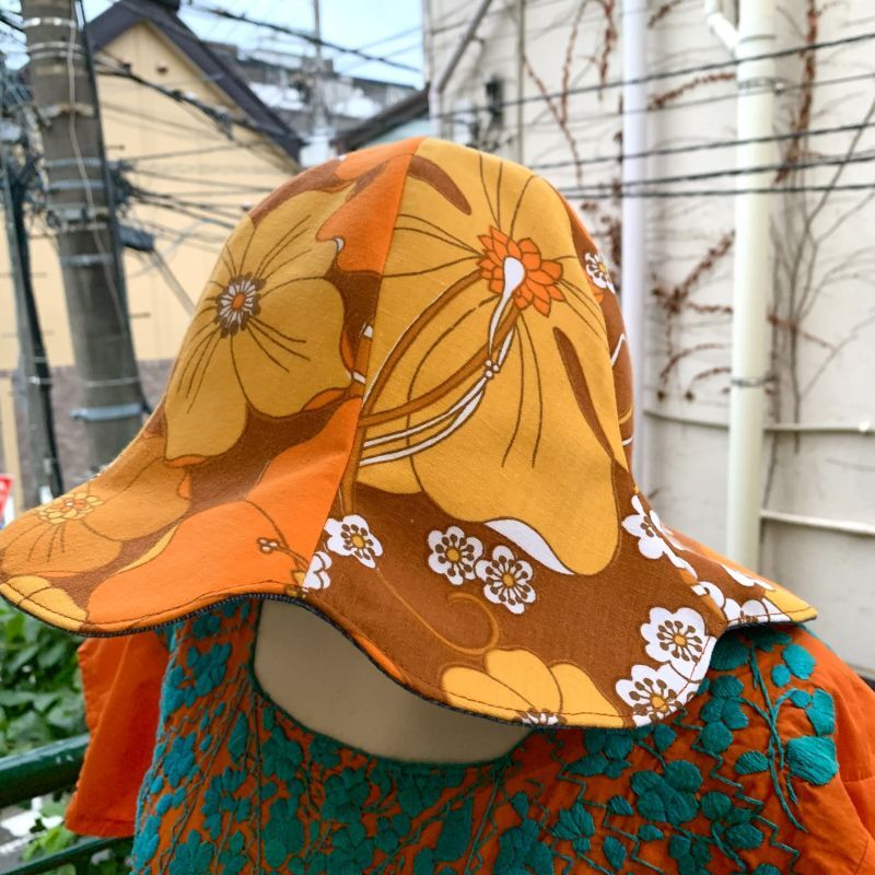 画像: Handmade BR/OR Flower&Denim reversible tulip hat