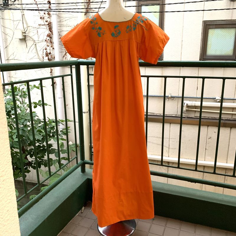 画像: Vintage Orange＆Light blue Mexican dress