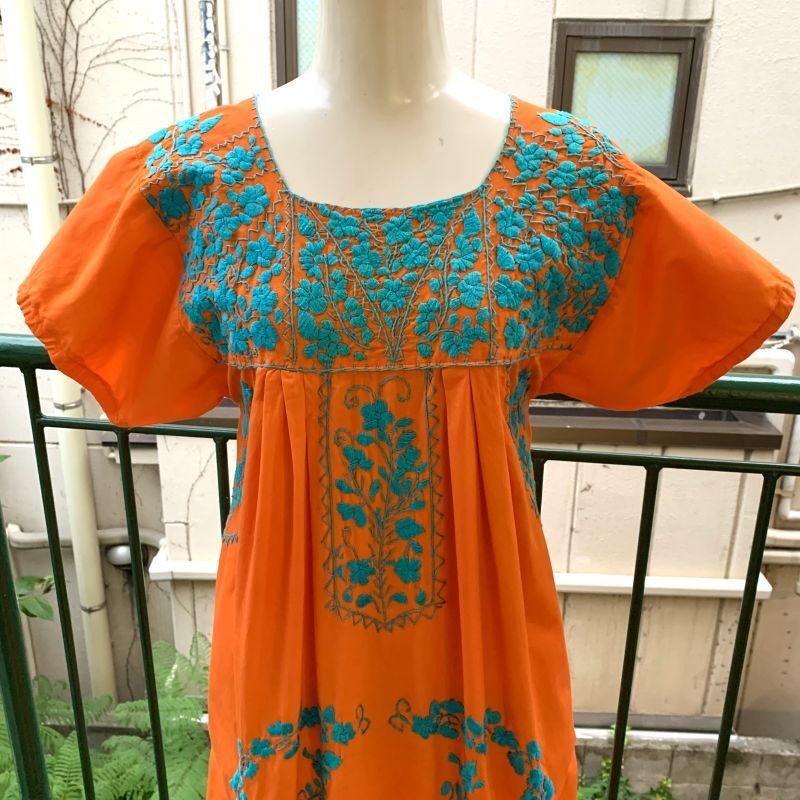 画像: Vintage Orange＆Light blue Mexican dress