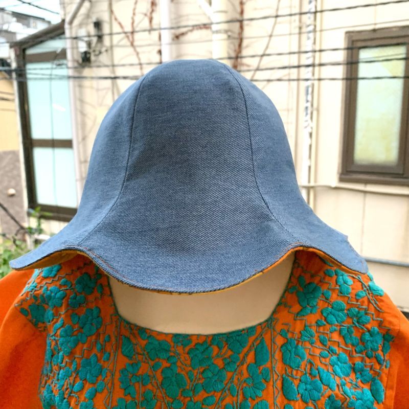 画像: Handmade BR/OR Flower&Denim reversible tulip hat