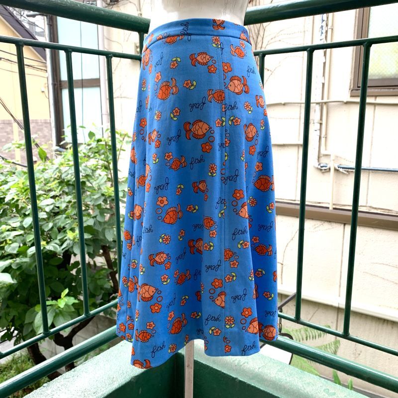 画像: Fish＆Flower pattern flare skirt