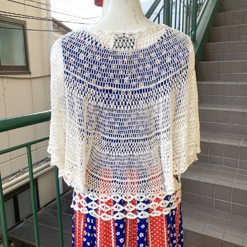 画像: Vintage crochet poncho sleeves top