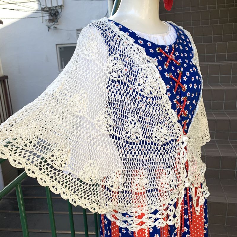 画像: Vintage crochet poncho sleeves top