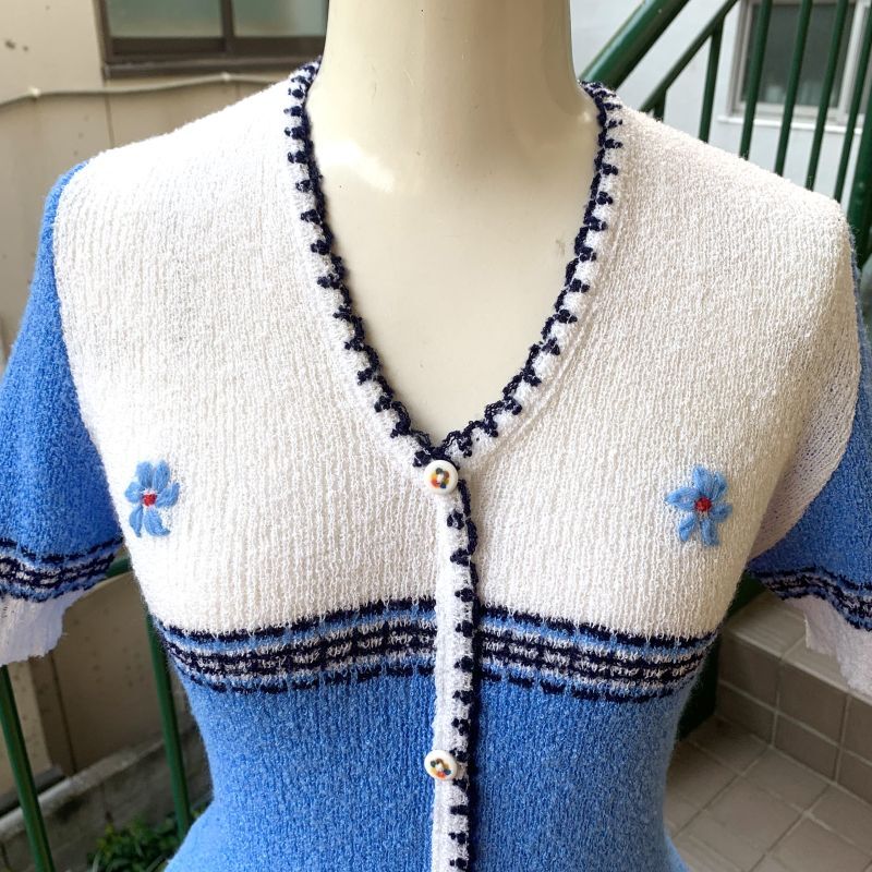 画像: (SALE) Vintage flower embroidery summer knit