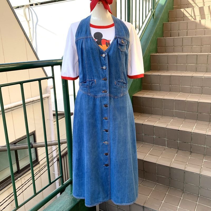 画像1: Vintage halter neck denim onepiece