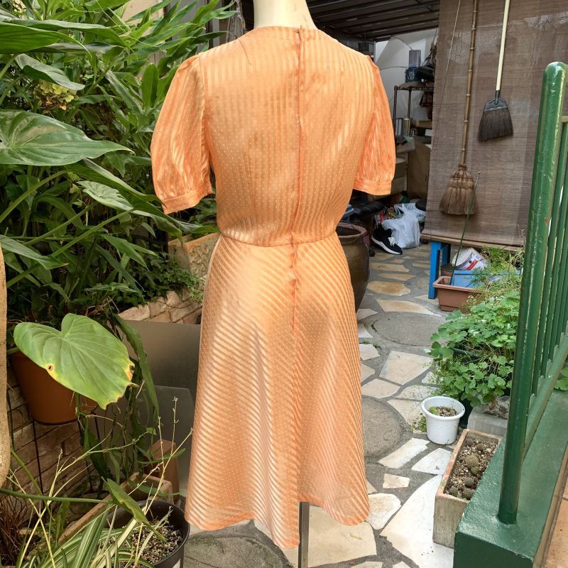 画像: (SALE)Pearl orange small polka dots sheer stripe dress