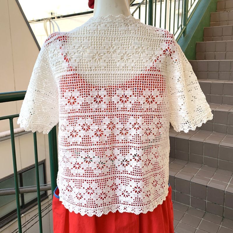 画像: Vintage flower motif crochet cardigan