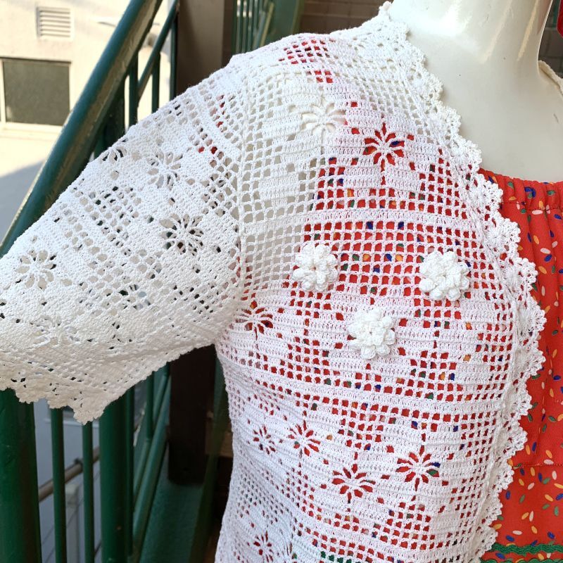 画像: Vintage flower motif crochet cardigan