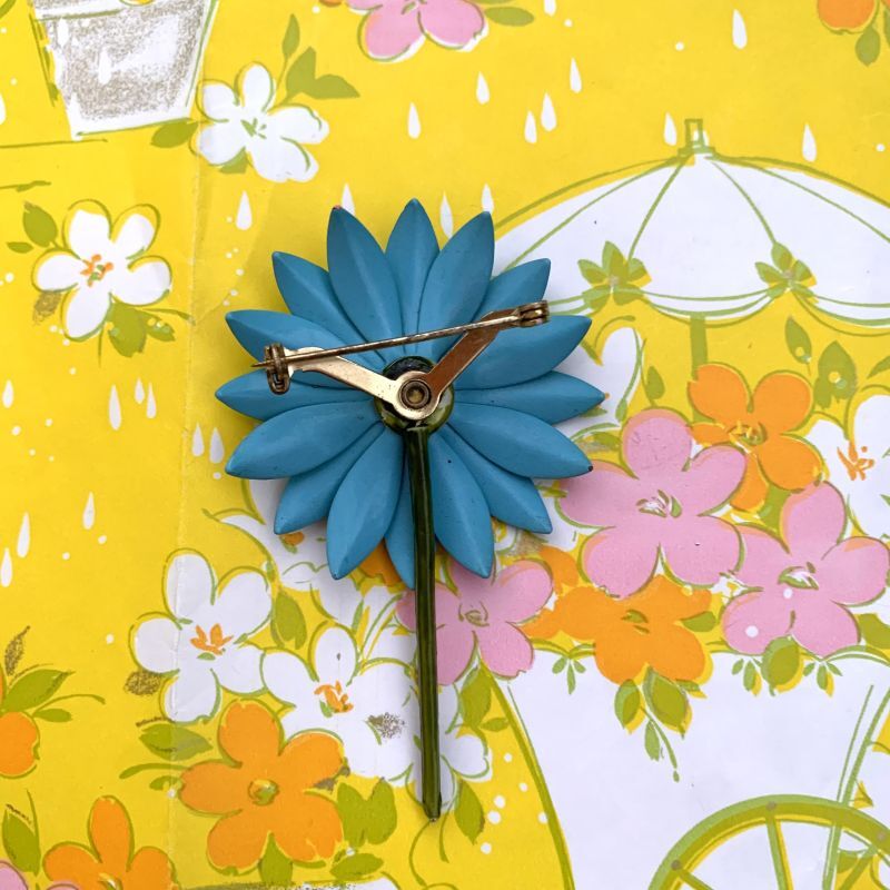 画像: 60'S Light blue&Yellow Flower broach