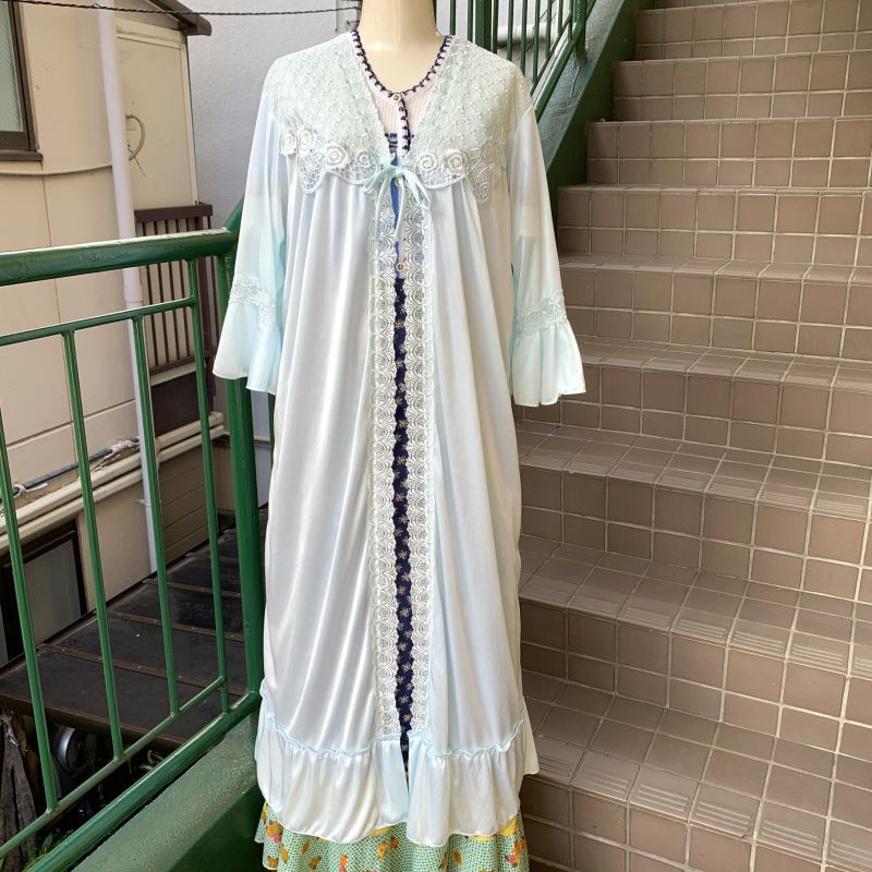 画像1: Vintage light blue flower lace lingerie dress