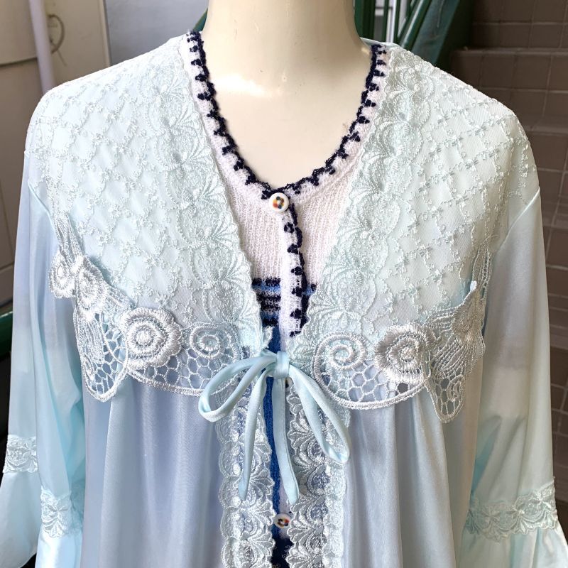 画像: Vintage light blue flower lace lingerie dress
