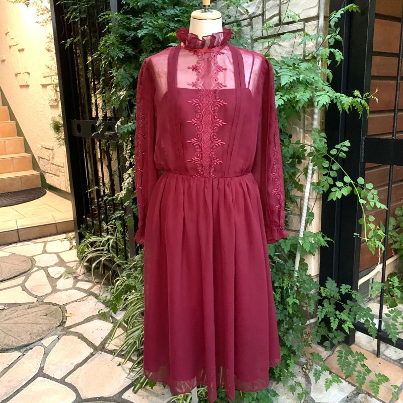 画像1: Vintage embroidery sheer dress