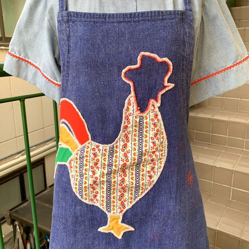 画像: Vintage rooster patchwork denim apron