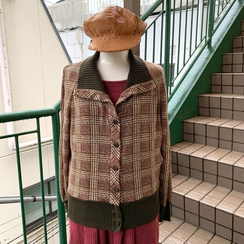 画像: Vintage rib switching plaid jacket