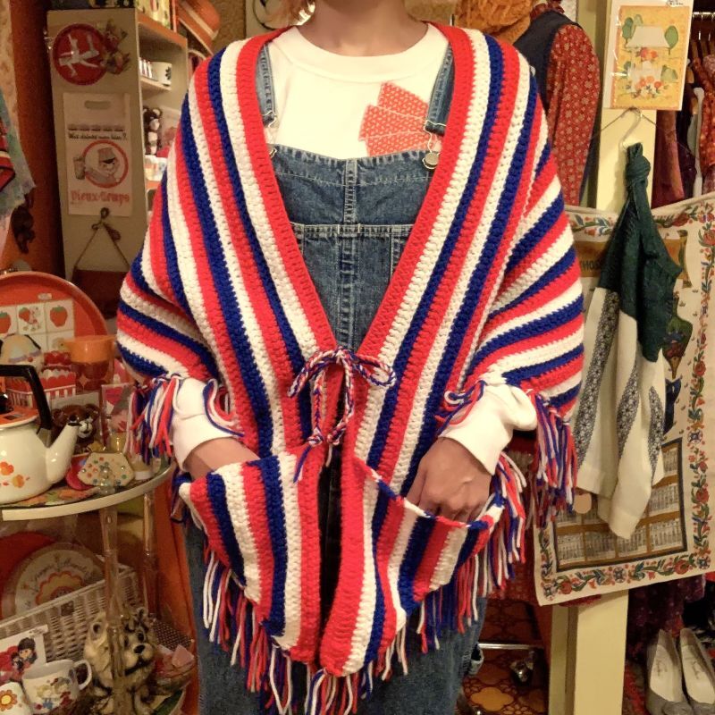画像4: (SALE) Vintage tricolor color knit cape