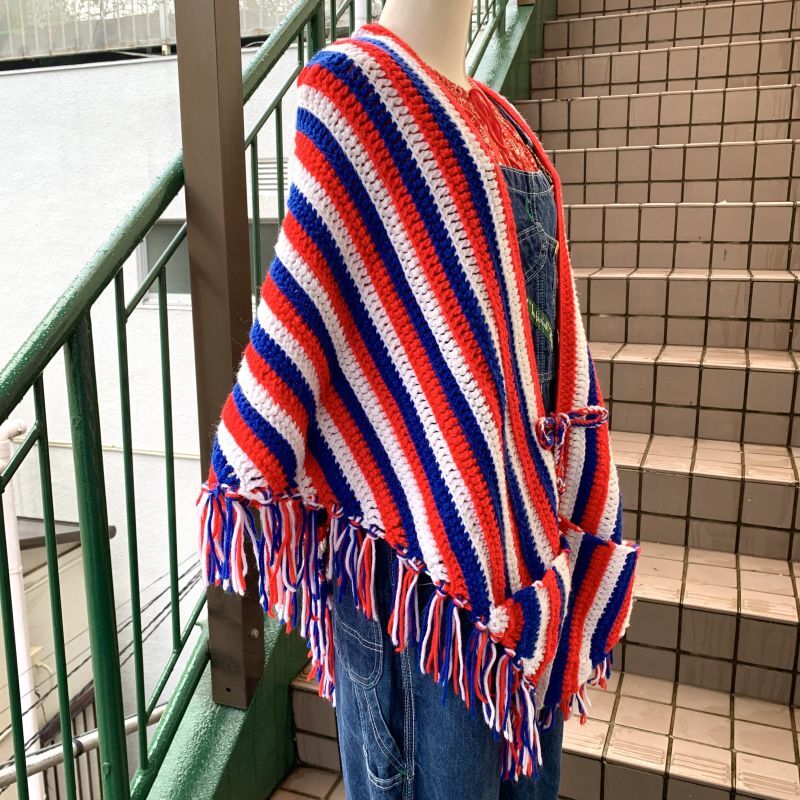 画像: (SALE) Vintage tricolor color knit cape
