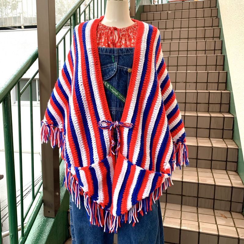 画像1: Vintage tricolor color knit cape